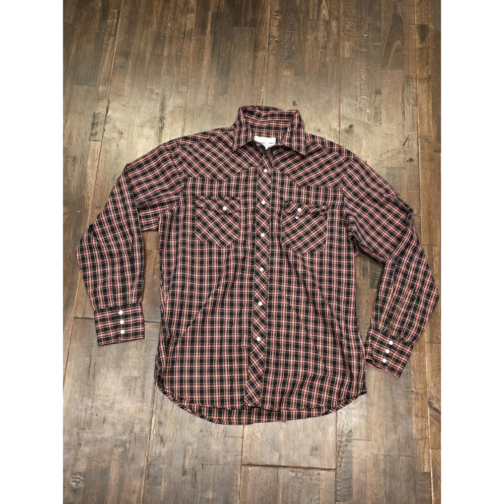 Wrangler Shirt Mens Large Black Red Plaid Western Pearl Snap‎ Cowboy Long Sleeve